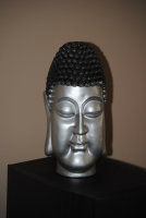 Buddha Kopf Deko Statue H30 cm  Buddhakopf Silber schwarz Buddha Figur Feng Shui