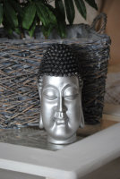 Buddha Kopf Deko Statue H30 cm  Buddhakopf Silber schwarz Buddha Figur Feng Shui
