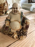  Buddha Figur H20 cm  lachender Dicker Happy Buddha beige...