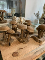 Teak Holz Skulptur Pilze Set  Designs H&ouml;he ca.30cm  Figur Holz Natur Unikat