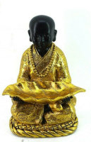 Buddha M&ouml;nch Skulptur Deko Feng Shui Schwarz Gold...