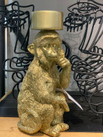 Deko Affe mit Teelicht Halter H&ouml;he 20 cm Gold Dschungel