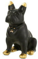 Bulldogge Schwarz Gold mit Halskette Keramik H32 cm